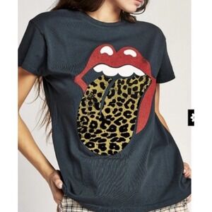 Free People Daydreamer Rolling Stones Leopard Band T-shirt Sz Large Rock Metal